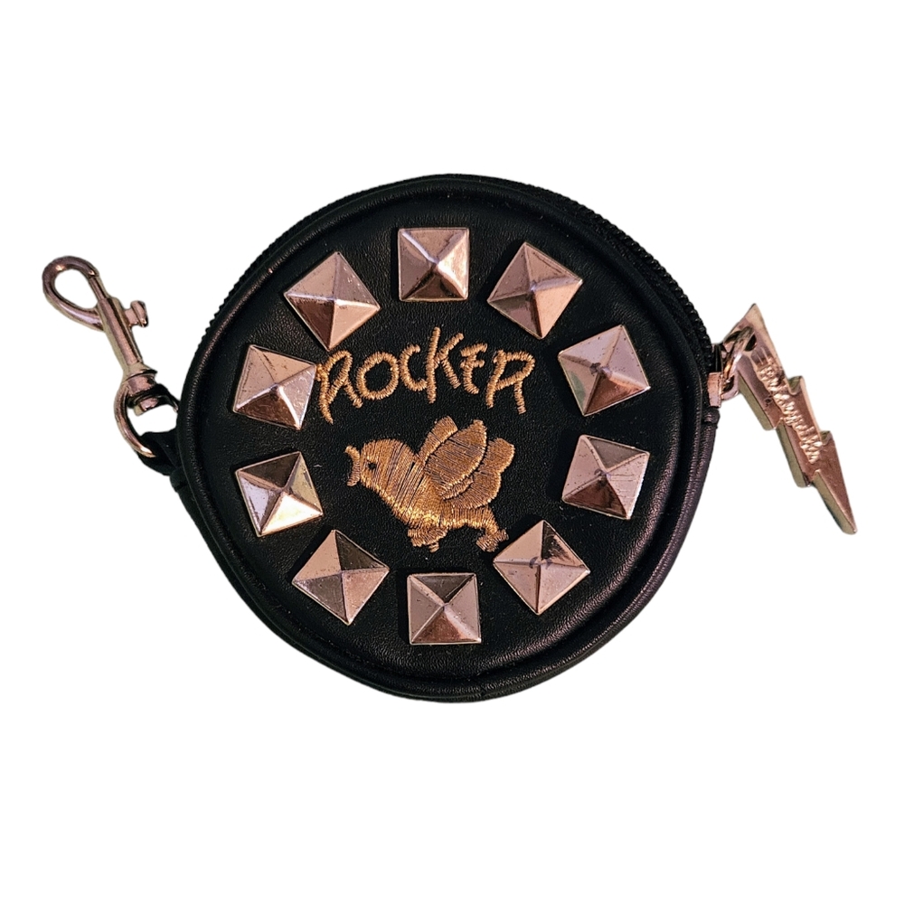 RARE Vintage Betsey Johnson Black and Gold Rocker Chick Coin Purse